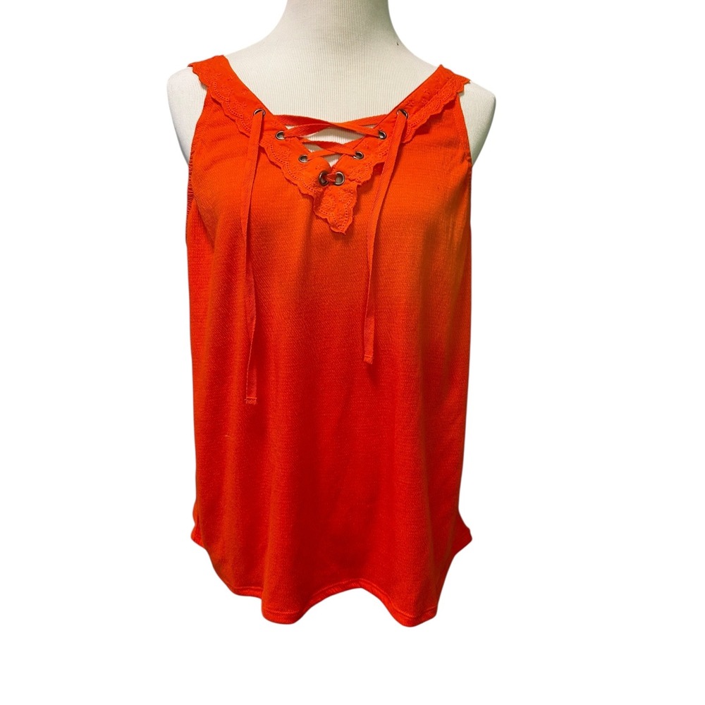 Cato Lace-Up Tank Top Sleeveless Casual Summer Blouse Orange Size L‎